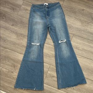 Vanilla Star Blue Flare Jeans with Distressed Details